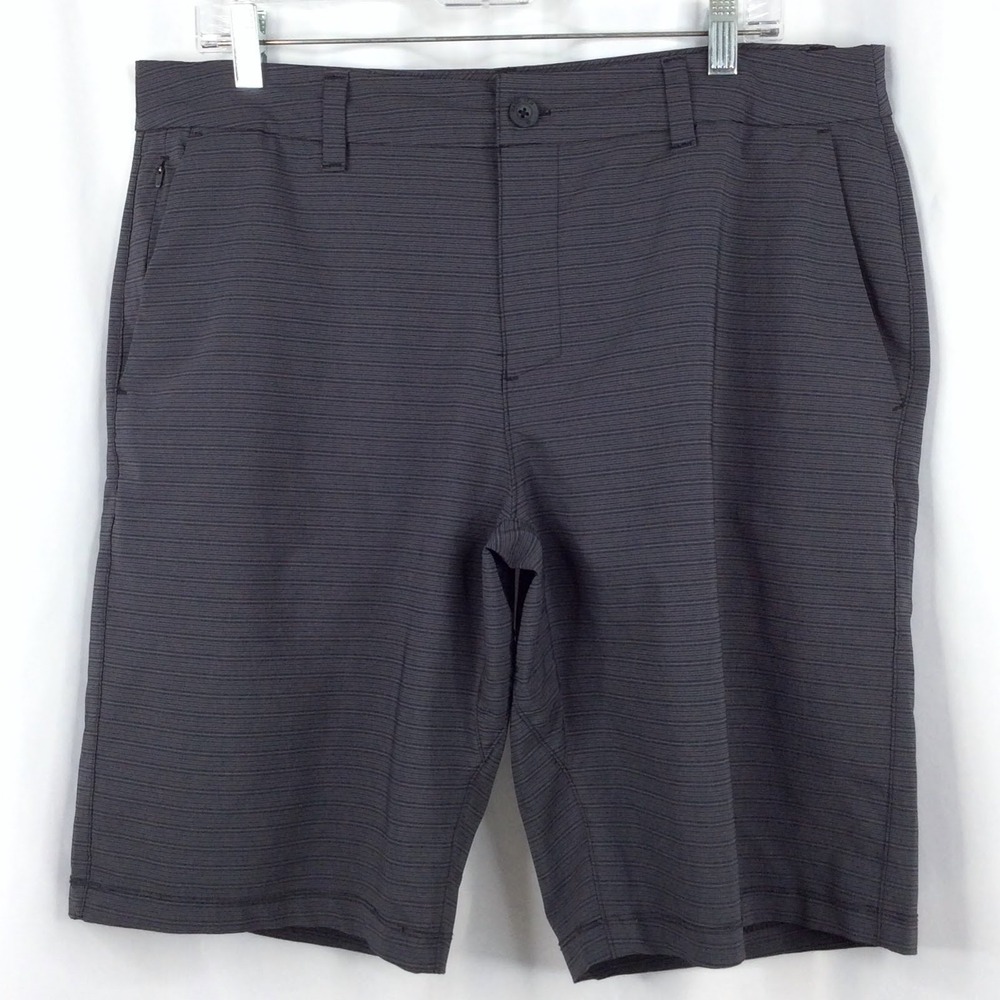 Hang Ten Hybrid Shorts Men's Size 36 Charcoal Gray Striped 11" Inseam